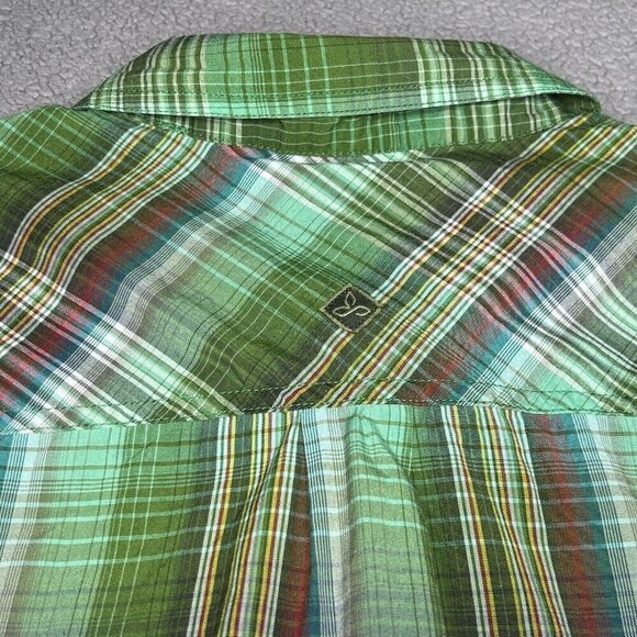 Prana Shirt Mens Large Green Tartan Plaid Western Button Up Cargo Casual READ - Picture 12 of 15